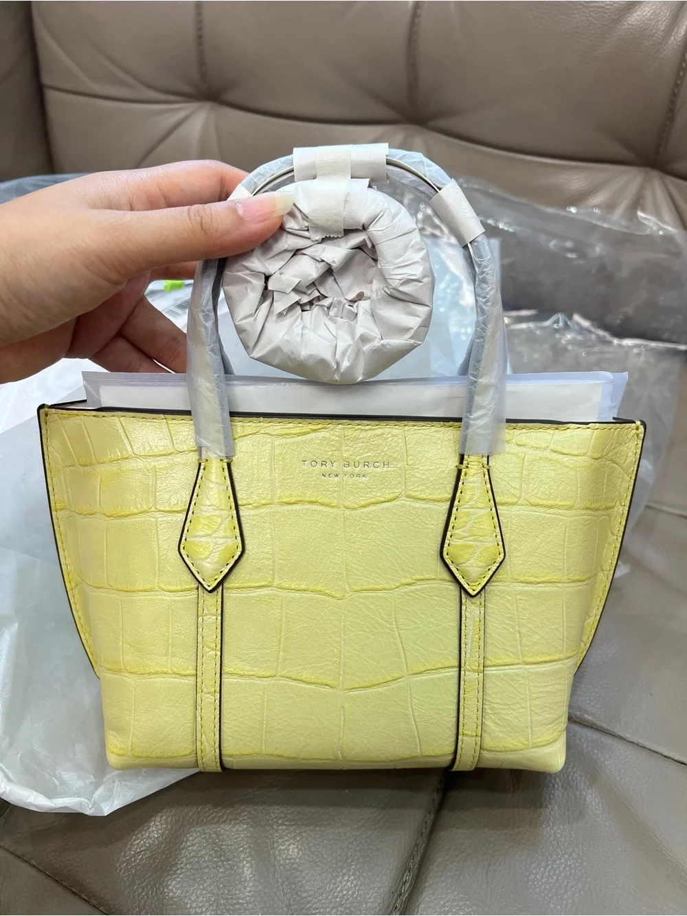 NWT Tory Burch Perry Mini Croc-Embossed Leather Tote Bag